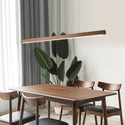 Moderne Hängelampe Holz Esszimmerlampe LED Pendelleuchte esstisch Dimmbar Linear Design hängeleuchte mit Fernbedienung Esstischlampe hängend höhenverstellbar für Esszimmer (Nussbaumholz, L100cm) von Aleaty