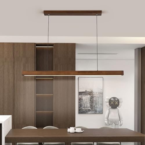 Moderne Hängelampe Holz Esszimmerlampe LED Pendelleuchte esstisch Dimmbar Linear Design hängeleuchte mit Fernbedienung Esstischlampe hängend höhenverstellbar für Esszimmer (Nussbaumholz, L120cm) von Aleaty