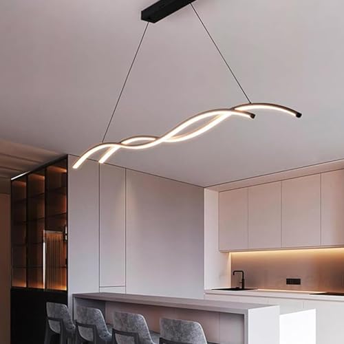Moderne kreative Designer Esszimmer Kronleuchter Büro Deckenleuchte Lineare Anhängerlicht Dimmbare LED Hängleuchte Esstisch Pendelleuchte für Küche Verstellbare Insel Lichter (‎Schwarz, L150cm) von Aleaty
