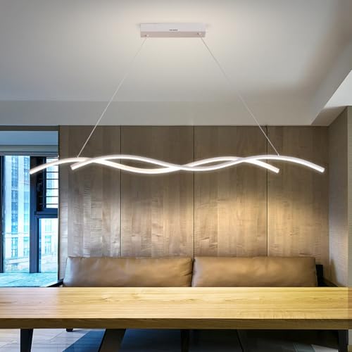 Moderne kreative Designer Esszimmer Kronleuchter Büro Deckenleuchte Lineare Anhängerlicht Dimmbare LED Hängleuchte Esstisch Pendelleuchte für Küche Verstellbare Insel Lichter (Weiß, L120cm) von Aleaty