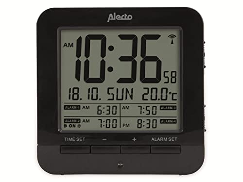Alecto AK-20 Funkwecker - mit Thermometer - 2 Weckzeiten mit Schlummerfunktion - Datumsanzeige - Funkuhr - schwarz von Alecto
