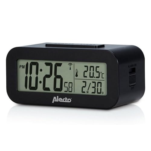 Alecto AK-30 Funkwecker - mit Thermometer und Hygrometer - Schlummerfunktion - Display mit Hintergrundbeleuchtung - Batteriebetrieben - schwarz von Alecto