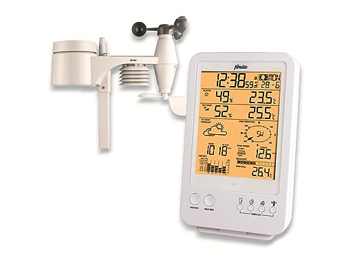 Alecto WS-4800 Wetterstation Funk mit Außensensor - Funkwetterstation - 5-in-1 - großes Display - speichert Messwerte - Funkuhr - Datumsanzeige - Mondphasen - weiß von Alecto