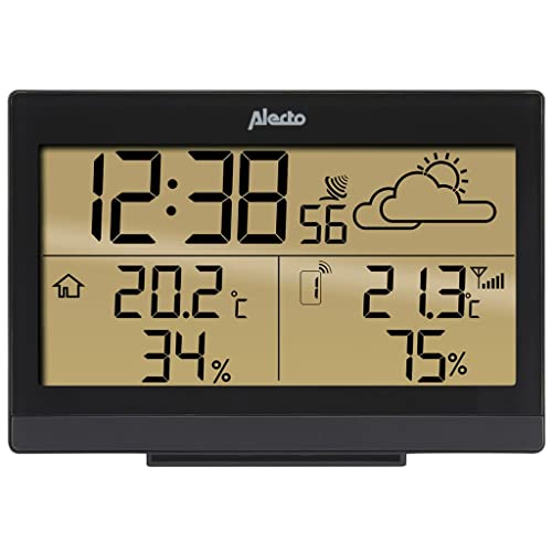 Alecto WS-2300 Funk Wetterstation - Kabelloser Sensor - Innen und Außentemperatur - Hygrometer - Wettervorhersage - Frostalarm - Wecker mit Schlummerfunktion - schwarz von Alecto