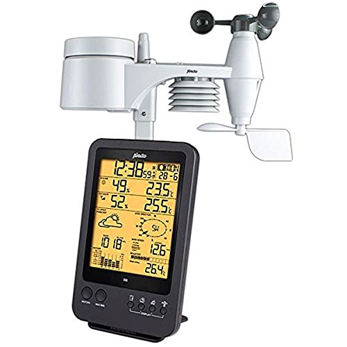 Alecto WS-4700 Wetterstation Funk mit Außensensor - Funkwetterstation - 5-in-1 - großes Display - speichert Messwerte - Funkuhr - Datumsanzeige - Mondphasen - schwarz, 13 x 5,4 x 27,8 cm von Alecto