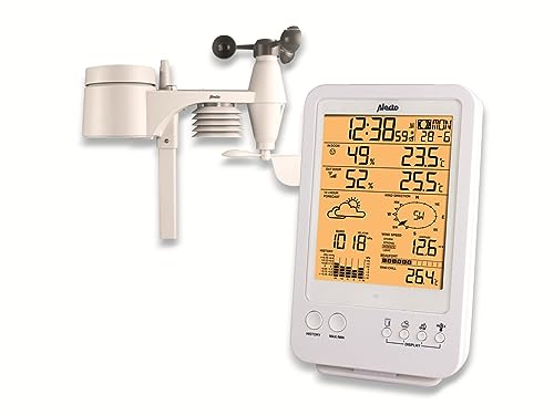 Alecto WS-4800 Funk Wetterstation mit großem Display. Misst die Temperatur, Windgeschwindigkeit, Luftdruck, Luftfeuchtigkeit und Niederschlagsmenge. Außensensor mit bereich von bis zu 100 M. von Alecto