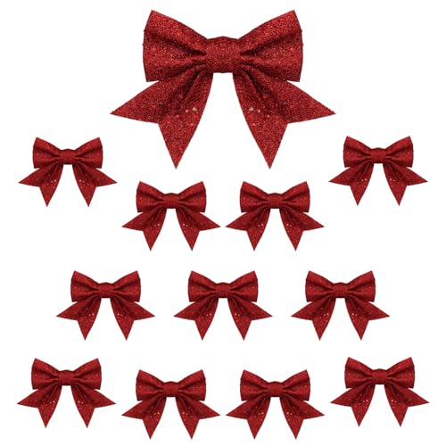 Rote Weihnachtsschleifendekoration, Glitzerschleifen für Weihnachtsbaumdekoration, Weihnachtsbaumschleifen, dekorativ für Kranz, Geschenk-Box, Heim-Party-Ornamente, 12 Stück Rote Weihnachtsschleifendekoration, Glitzerschleifen für Weihnachtsbaumdekoration, Weihnachtsbaumschleifen, dekorativ für Kranz, Geschenk-Box, Heim-Party-Ornamente, 12 Stück von Alederways