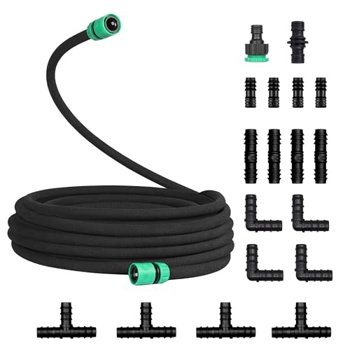 Tropfschlauch-Set, 1,27 cm Tropfschlauch-Set, poröses Gummi-Tropfrohr mit Anschluss, undichtes Rohr für Gartenbewässerungssysteme, Bewässerung von Rasenbewässerung (30 m) von Alederways