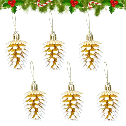 Weihnachtsbaumkugeln, Glänzend Matt Splitterfrei Weihnachtsbaumschmuck, Innen und Außen Weihnachtsbaum Haus Party Dekoration (Gold Tannenzapfen 6Stk) von Alederways
