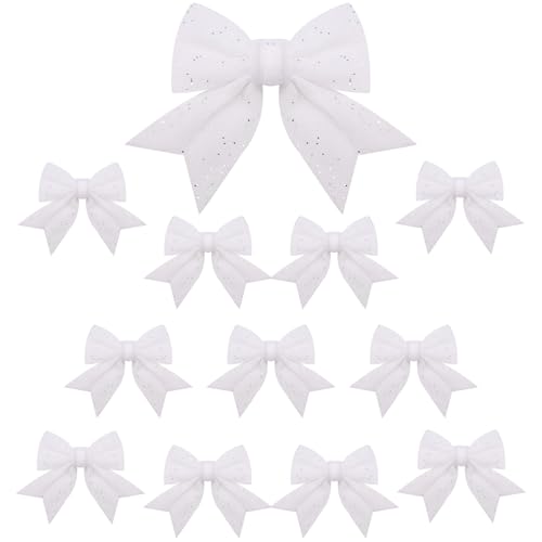 Weiße Weihnachtsschleifendekoration, Glitzerschleifen für Weihnachtsbaumdekoration, Weihnachtsbaumschleifen, dekorativ für Kranz, Geschenk-Box, Heim-Party-Ornamente, 12 Stück Weiße Weihnachtsschleifendekoration, Glitzerschleifen für Weihnachtsbaumdekoration, Weihnachtsbaumschleifen, dekorativ für Kranz, Geschenk-Box, Heim-Party-Ornamente, 12 Stück von Alederways