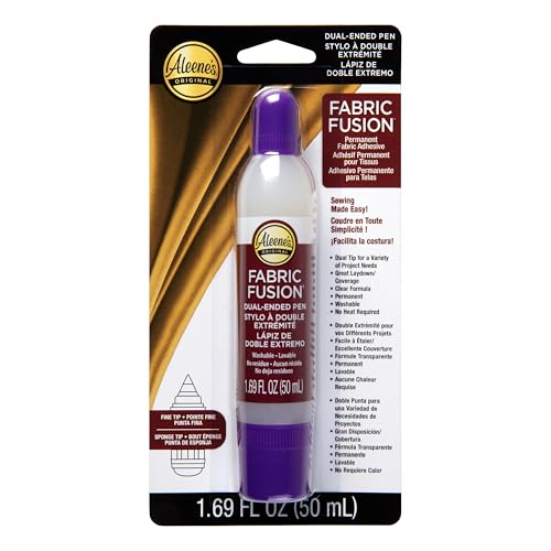 Aleene’s Fabric Fusion Textilkleber Waschmaschinenfest - 50 ml Starker Bastelkleber - Klebestift Doppel Tip – Transparenter Stoffkleber - DIY Superkleber und Rhinestone Glue von Aleene's