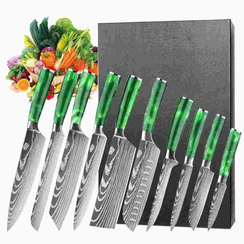 Aleevii 10-teiliges Premium-Kochmesser Set - Professionelle Küchenmesser aus rostfreiem Edelstahl Scharf Profi Kochmesser Set Ergonomischer Grüner Kunstharz Griff Aleevii 10-teiliges Premium-Kochmesser Set - Professionelle Küchenmesser aus rostfreiem Edelstahl Scharf Profi Kochmesser Set Ergonomischer Grüner Kunstharz Griff von Aleevii