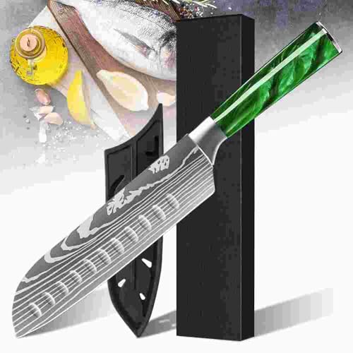 Aleevii 31cm Kochmesser aus 7CR17 Edelstahl - Premium Küchenmesser für Fleisch, Gemüse & mehr Präzisions Chef Knife mit Ergonomischer Grüner Kunstharz Griff von Aleevii