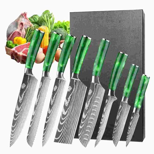 Aleevii 8-teiliges Premium-Kochmesser Set - Professionelle Küchenmesser aus rostfreiem Edelstahl Scharf Profi Kochmesser Set Ergonomischer Grüner Kunstharz Griff Aleevii 8-teiliges Premium-Kochmesser Set - Professionelle Küchenmesser aus rostfreiem Edelstahl Scharf Profi Kochmesser Set Ergonomischer Grüner Kunstharz Griff von Aleevii