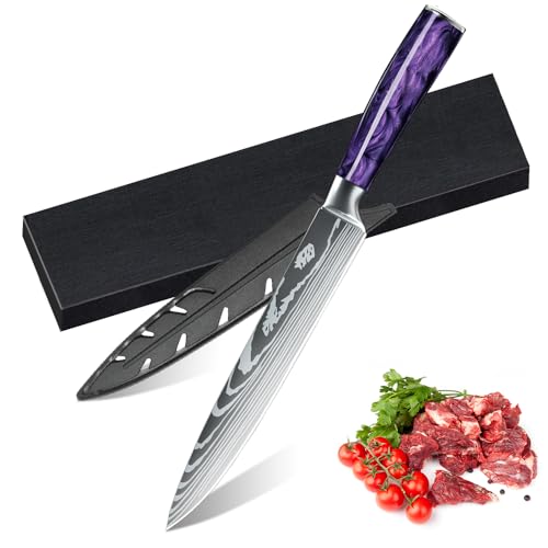 Aleevii Küchenmesser Professionelles Kochmesser Edelstahl Küchenmesser Scharf für Gemüse, Fleisch & Mehr - Präzisions Chefmesser mit Violett Griff Ergonomischem Griff - Langlebiges Messer Küche 32cm von Aleevii