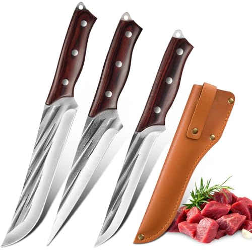 Aleevii Profi Schlachtermesser 3-Teilig Metzgermesser Set-Filetiermesser & Hackmesser & Schälmesser extrem Scharf mit Purpurfarbener Holzgriff rutschfestem Griff für Fleischverarbeitung und BBQ. Aleevii Profi Schlachtermesser 3-Teilig Metzgermesser Set-Filetiermesser & Hackmesser & Schälmesser extrem Scharf mit Purpurfarbener Holzgriff rutschfestem Griff für Fleischverarbeitung und BBQ. von Aleevii