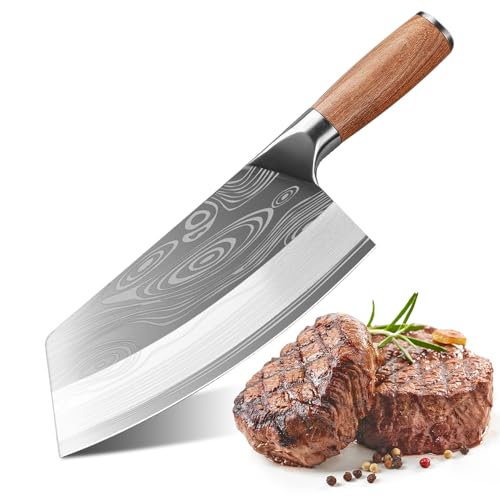 Kochmesser aus Edelstahl 20cm- Küchenmesser Scharf für Fleisch, Gemüse & Brot - Präzisions Chef Knife mit Ergonomischem Griff - Langlebiges Messer Küche (Chinesisches Kochmesser) von Aleevii