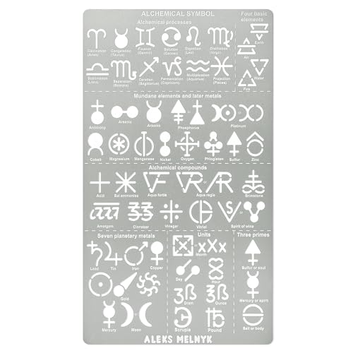 Aleks Melnyk Nr.398 Metallschablone, alchemistische Symbole, kleine Schablone, 1 Stück, Vorlage für Holzverbrennung, Gravur, Basteln, Sammelalbum von Aleks Melnyk