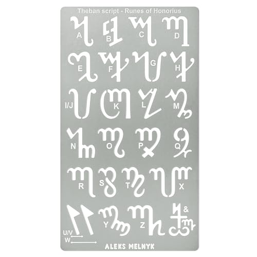 Aleks Melnyk Nr.419 Metallschablone, thebanische Schrift oder Hexenalphabet, Größe 0,86 Zoll, Vorlage für Holzverbrennung, magische Runen von Honorius, Brandmalerei, Gravur, Lesezeichen, Kunsthandwerk von Aleks Melnyk