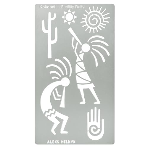 Aleks Melnyk Nr.434 Metallschablone, Kokopelli Fruchtbarkeitsgottheit, Petroglyphen-Designs, kleine Schablone, 1 Stück, Vorlage für Holzverbrennung, Gravur, Basteln, Sammelalbum, Kunst von Aleks Melnyk
