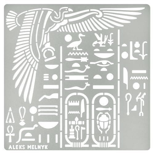Aleks Melnyk Nr.449 Metallschablone, ägyptische Hieroglyphen und Gott Nekhbet, kleine Schablone, 1 Stück, Vorlage für Holzverbrennung, Gravur, Basteln, Sammelalbum von Aleks Melnyk
