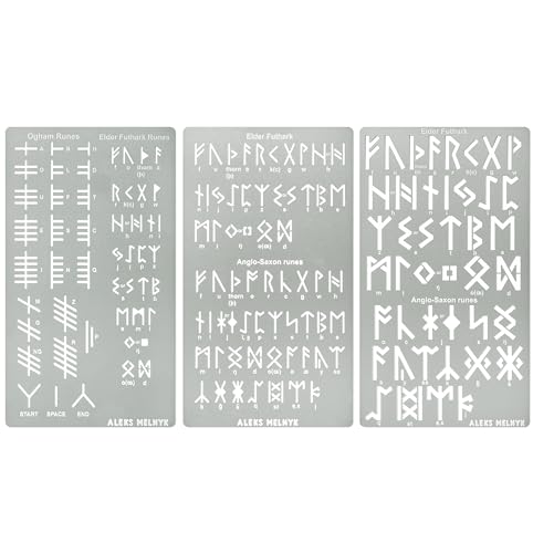 Aleks Melnyk Metallschablonen Nr. 489, Elder Futhark und Ogham Runen, antikes Alphabet, Sigil, magische Alphabet-Schablonen, Buchstaben-Vorlagen für Holzverbrennung, Brandmalerei, Gravur von Aleks Melnyk