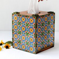 Taschentücherbox Bezug Im Portugiesen Style Azules Mit Gelben Blumen Und Grünen Punkten von Alenahandmade