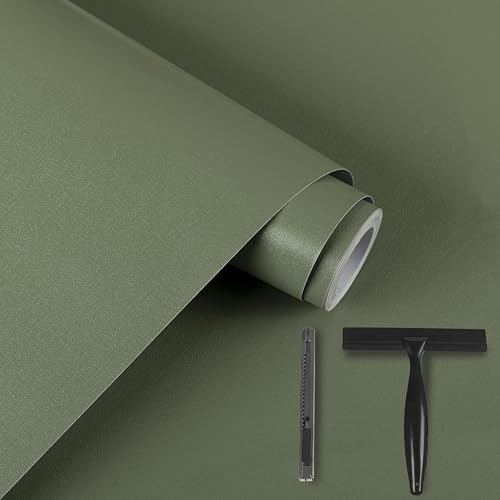 Alened Klebefolie Möbel Grün Matt 60x500cm Inklusive Toolkit Möbelfolie Selbstklebende Wasserfest Folie für Möbel Dekoration Wand, Küche Arbeitsplatte, Küchenschrank Dekorativ für Küchenmöbel von Alened