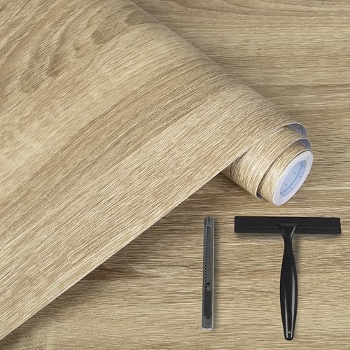Alened Klebefolie Möbel Holzoptik 40x300cm Inklusive Toolkit Möbelfolie Selbstklebende Holzoptik Braun Matt Wasserdicht Dekoration Folie für Möbel Küche Arbeitsplatte, Küchenschrank, Tische von Alened