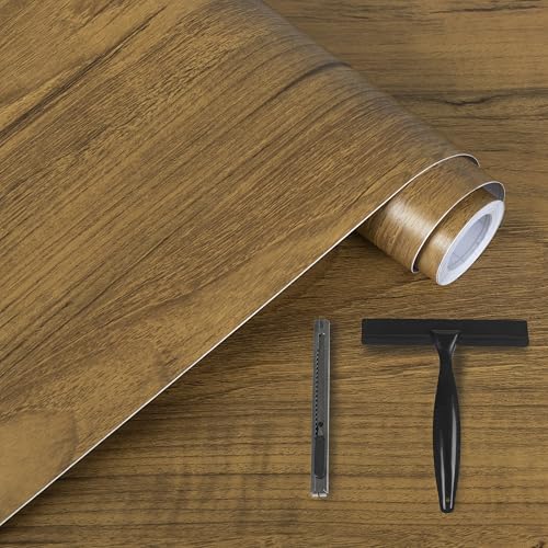 Alened Klebefolie Möbel Holzoptik 40x300cm Inklusive Toolkit Möbelfolie Selbstklebende Holzoptik Dunkelbraun Matt Wasserdicht Dekoration Folie für Möbel Küche Arbeitsplatte, Küchenschrank, Tische von Alened