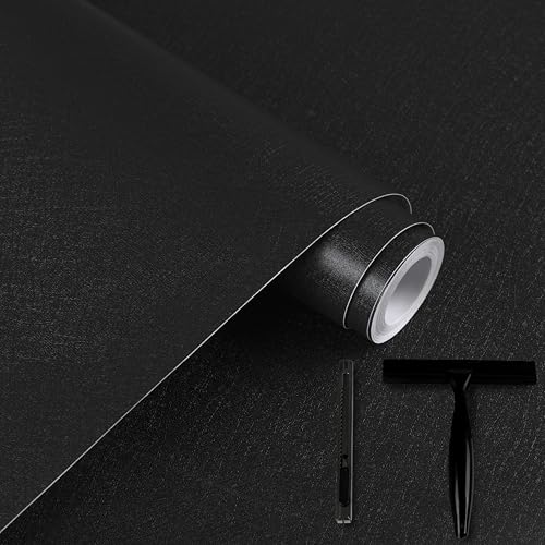 Alened Klebefolie Möbel Schwarz Matt 40x300cm Inklusive Toolkit Möbelfolie Selbstklebende Wasserfest Folie für Möbel Dekoration Wand, Küche Arbeitsplatte, Küchenschrank Dekorativ für Küchenmöbel von Alened