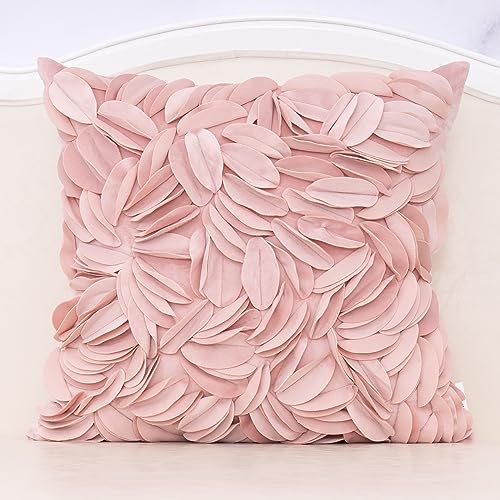 Alerfa 3D-Blätter-Kissenbezug, handgefertigt, dekorativer floraler Samt, Kissenbezug für Couch, Bett, Wohnzimmer, Heimdekoration, 45,7 x 45,7 cm, Rosa von Alerfa