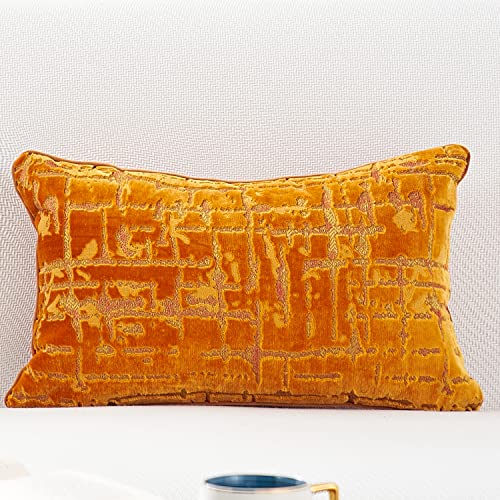 Alerfa 45,7 x cm quadratisch geometrisch kariert gestreift Stickerei Schnitt Samt Kissenbezug Luxus Modern Throw Dekokissen für Couch Sofa Wohnzimmer Schlafzimmer Auto Marineblau 12" 20" Orange von Alerfa