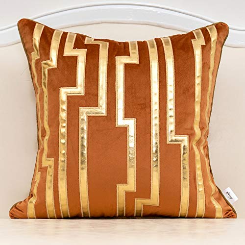 Alerfa 45 x 45 cm Orange Geometrisch Gold Leder Gestreifte Kissenbezüge Luxus Europäische Wurfkissenbezüge Dekorative Kissen für Couch Wohnzimmer Schlafzimmer Auto 45 x 45 cm von Alerfa