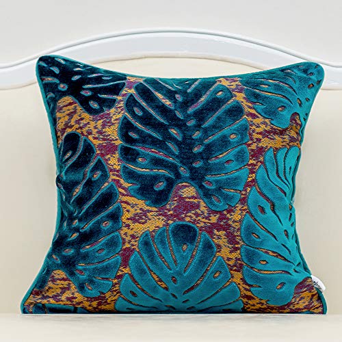 Alerfa 50,8 x 50,8 cm quadratisches Blatt Kissen Stickerei Schnitt Samt Kissenbezug Luxus Modern Lendenwirbelkissen Dekokissen für Couch Sofa Wohnzimmer Schlafzimmer Auto Marineblau von Alerfa