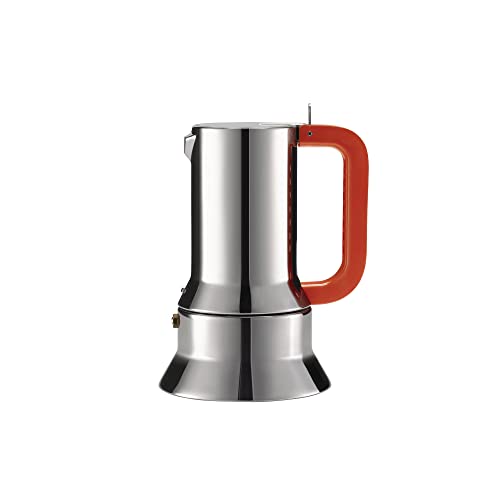 Alessi 9090 Manico Forato 9090/6 100 - Design-Espresso-Kaffeemaschine 6 Tassen, aus Edelstahl 18/10 mit Magnetischem Boden, Perforiertem und Farbigem Griff, Orange von Alessi