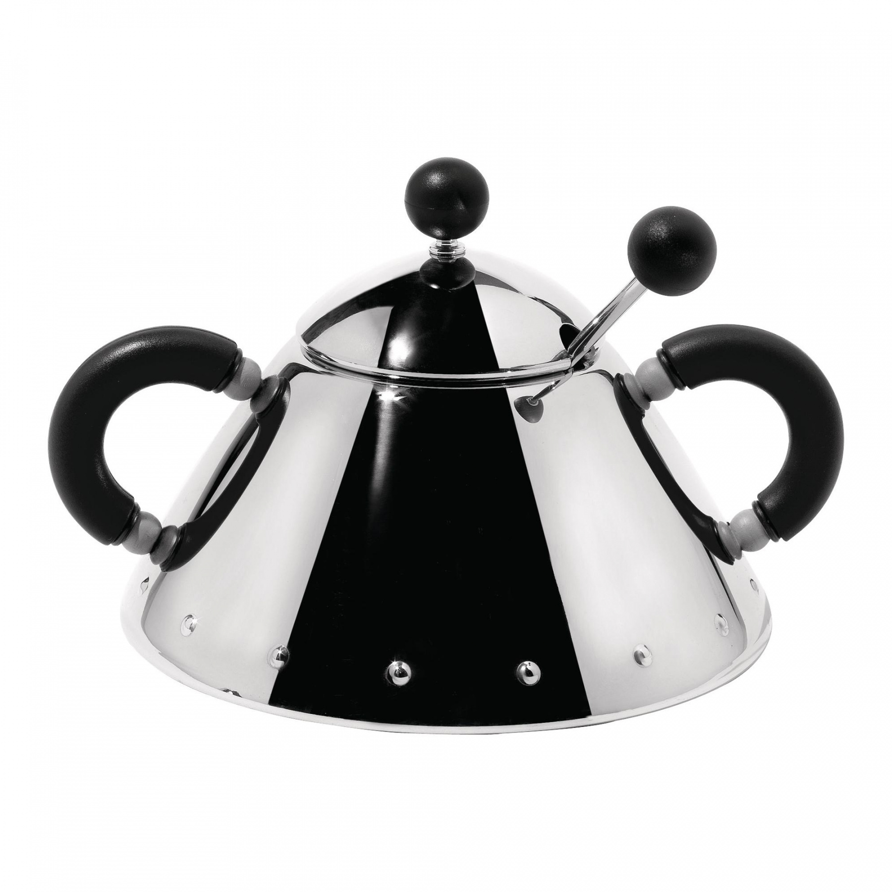 Alessi - 9097 Zuckerdose - schwarz, edelstahl/glänzend poliert/H 8cm / Ø 10,5cm/20cl/ mit Löffel von Alessi