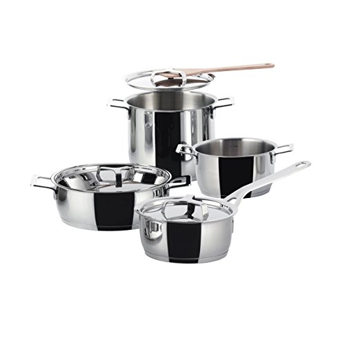 Alessi Pots&Pans AJM100S7 - Design Topfset aus Edelstahl mit Magnetboden, 7-teilig, 11.5 x 45 x 14 cm, Silber Alessi Pots&Pans AJM100S7 - Design Topfset aus Edelstahl mit Magnetboden, 7-teilig, 11.5 x 45 x 14 cm, Silber von Alessi
