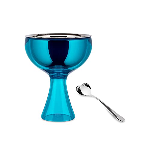 Alessi Big Love AMMI01S AZ - Set Bestehend aus Einem Eisbecher und ein Eislöffel, aus Edelstahl 18/10 und Thermoplastischem Harz Glänzend Poliert, Blau von Alessi