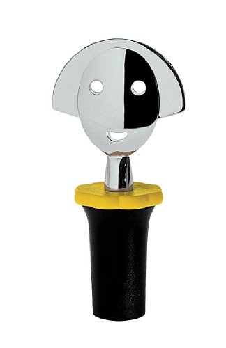 Alessi "ANNA STOP 2" Flaschenverschluß aus EVA, schwarz und verchromtem Zamak, 4cm, AAM06 B von Alessi