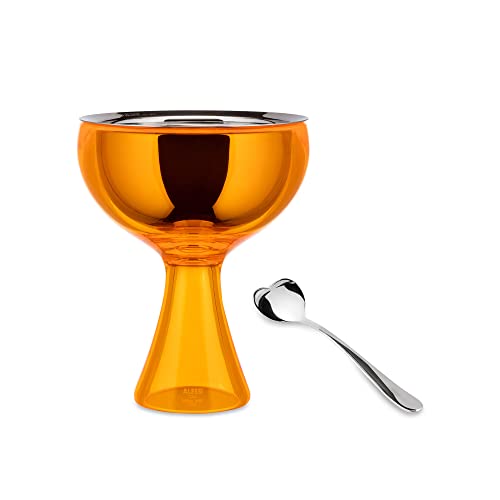 Alessi Big Love AMMI01S O - Set Bestehend aus Einem Eisbecher und ein Eislöffel, aus Edelstahl 18/10 und Thermoplastischem Harz Glänzend Poliert, Orange von Alessi