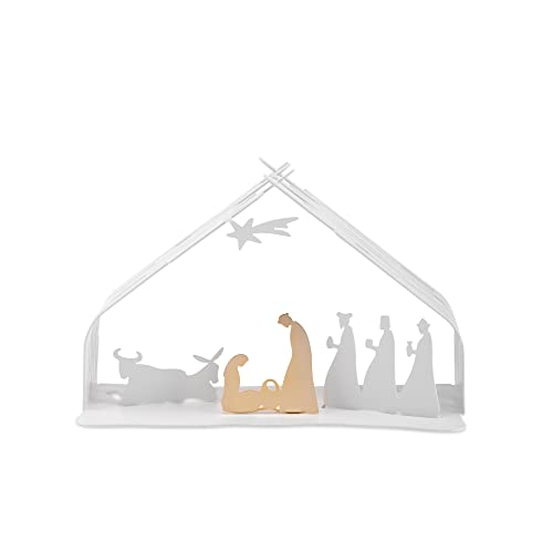 Alessi Bark Crib BM09 W - Design Weihnachtskrippe Reproduktion mit goldenen Details, Edelstahl, Weiß von Alessi