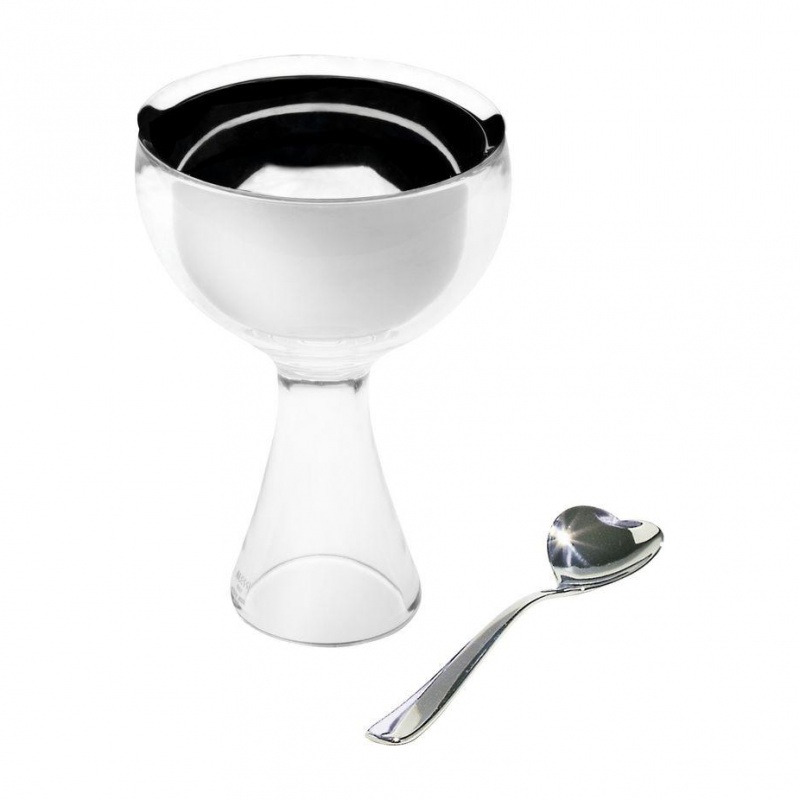 Alessi - Big Love Eisbecher mit Löffel - eisgrau, edelstahl/glänzend poliert/H 15cm / Ø 12cm/25cl von Alessi