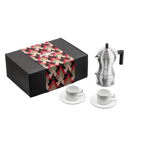 Alessi Coffee MDL02BSET – Set Bestehend aus Pulcina-Kaffeemaschine, 2 Tassen mit Untertasse, aus Aluminiumguss, PA und Porzellan, Mehrfarbig Alessi Coffee MDL02BSET – Set Bestehend aus Pulcina-Kaffeemaschine, 2 Tassen mit Untertasse, aus Aluminiumguss, PA und Porzellan, Mehrfarbig von Alessi