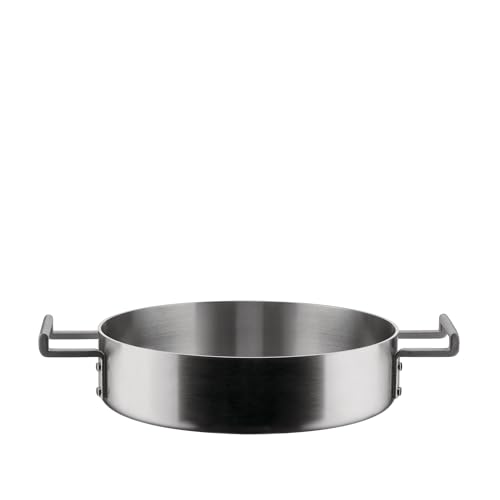 Alessi Convivio DC102/24 - Niedrige Trilamin-Design-Kasserolle mit Zwei Griffen, Geeignet für Induktion, Edelstahl und PVD mit Magnetischem Stahlboden, 24 cm, Satiniert von Alessi