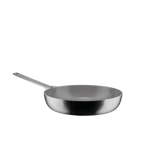 Alessi Convivio DC114/28 - Trilamin-Bratpfanne mit Langem Stiel, Geeignet für Induktion, Edelstahl und PVD, Keramische Antihaft-Innenbeschichtung, 28 cm, Satiniert von Alessi