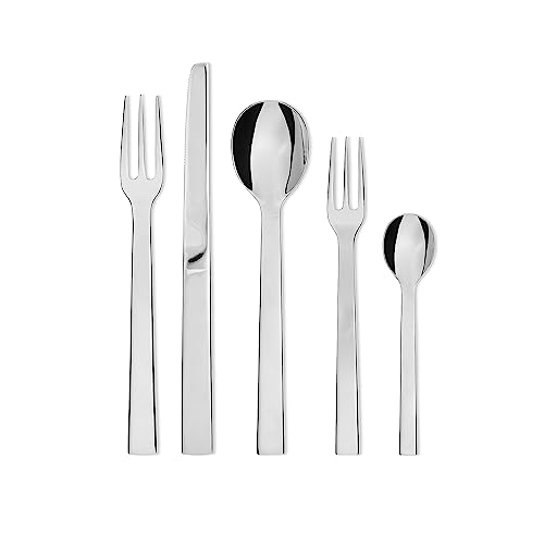 Alessi DC05S5 Santiago Besteckset 5tlg. Tafellöffel,Tafelgabel,Tafelmesser, Teelöffel und eine Dessertgabel, Edelstahl, 5 TLG, 5-Einheiten von Alessi