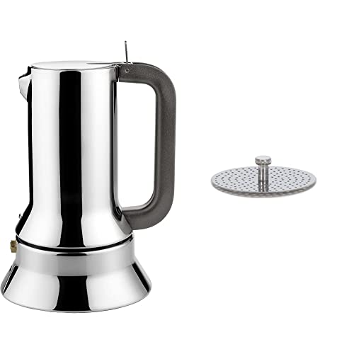 Alessi Espressomaschine 3.Tassen für Induktion Edelstahl, silber, 7 x 11.5 x 14 cm, 9090/3 & 17605/R Reduzierstück für Kaffeemaschine, grau von Alessi