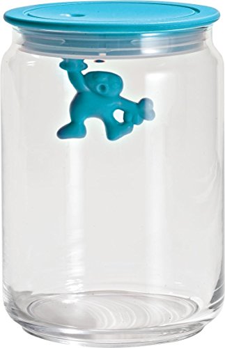 Alessi "Gianni" Küchendose aus Glas mit abgedichtem Deckel, thermoplastischem Harz, hellblau, 8 x 13.5 x 4.5 cm von Alessi