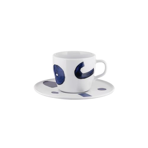 Alessi Itsumo - Yunoki ware NF08/78S - Set Bestehend aus Eine Tee-Obertasse und Untertasse, Minimalistische Ästhetik, aus Weißem Porzellan mit Samiro Yunoki Dekor, Durchmesser 16 cm von Alessi